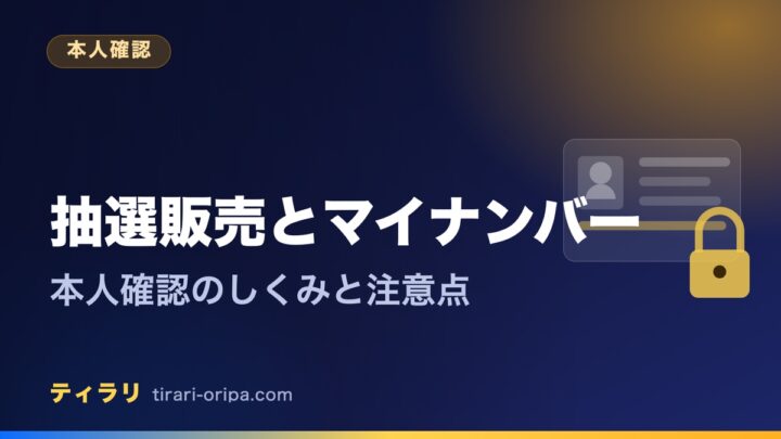 ポケモンカードの抽選販売でマイナンバーカードによる本人確認が求められる理由と、準備するものや注意点を解説する記事のアイキャッチ画像。右に身分証カードの図形。